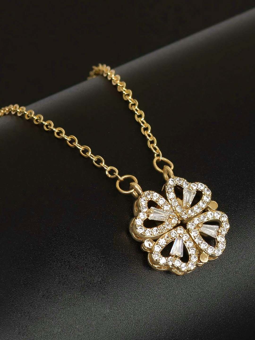 

PRIVIU Gold Plated American Diamond Stainless Steel Necklace