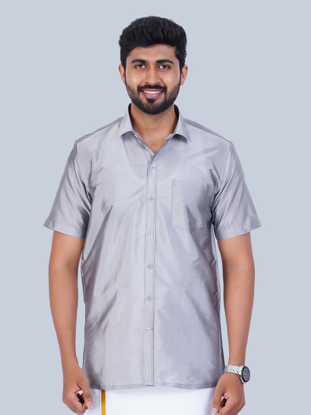 

THANGAMAGAN Men Standard Spread Collar Solid Casual Shirt, Grey