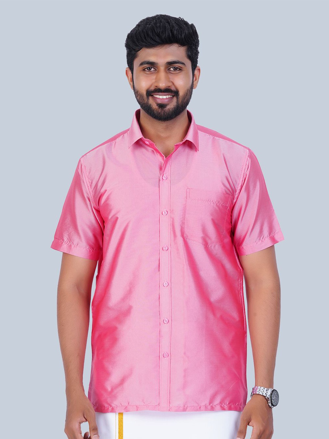 

THANGAMAGAN Men Standard Spread Collar Solid Casual Shirt, Pink