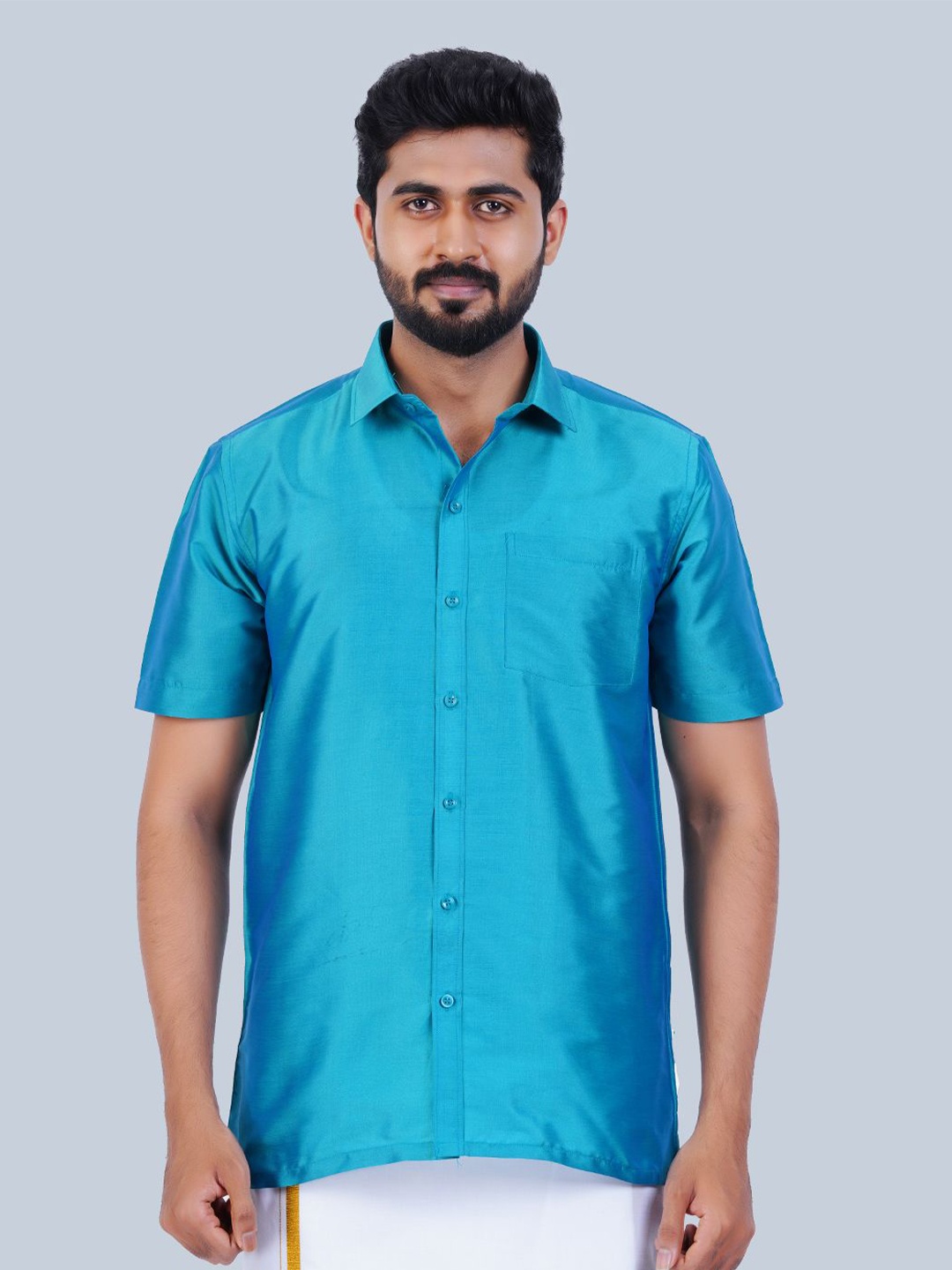 

THANGAMAGAN Men Standard Spread Collar Solid Casual Shirt, Blue