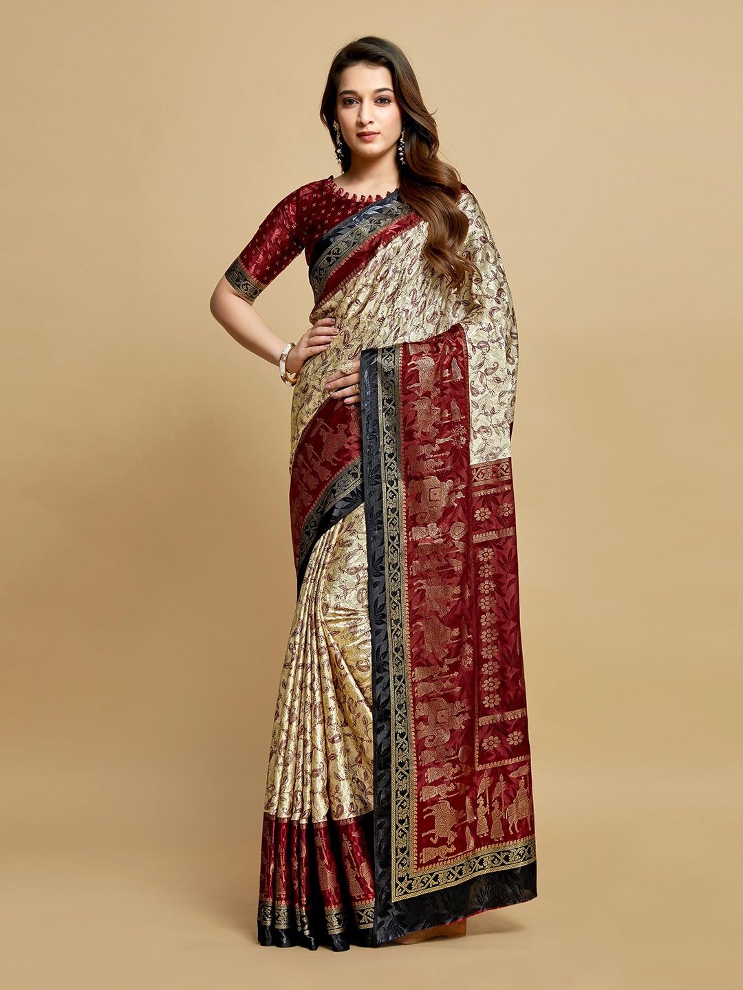 

ALAGINI Ethnic Motifs Woven Design Zari Banarasi Saree, Maroon