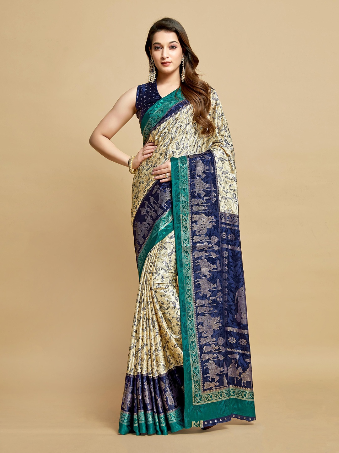 

ALAGINI Paisley Zari Banarasi Saree, Navy blue