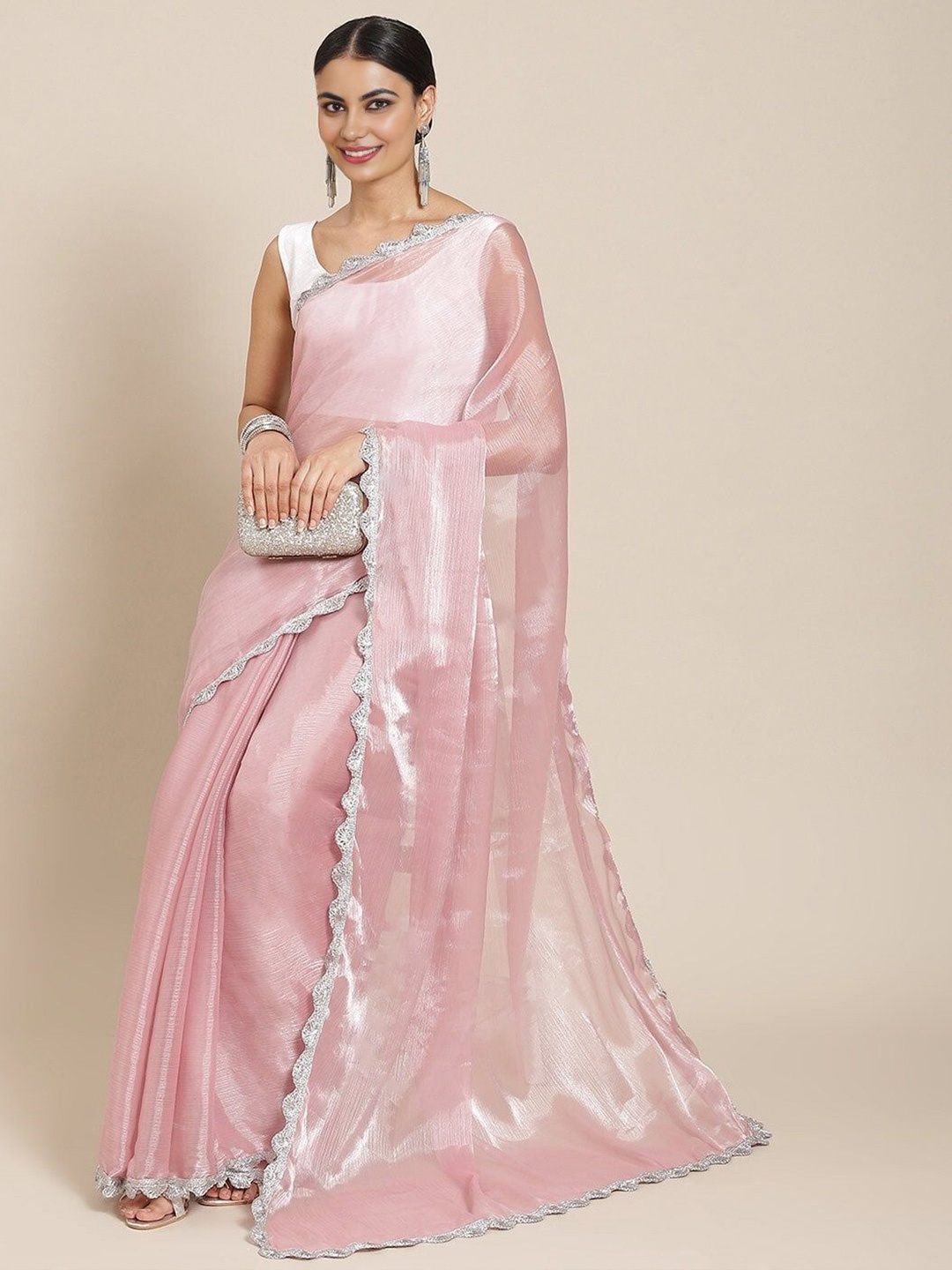 

Jinal & Jinal Embroidered Organza Saree, Pink