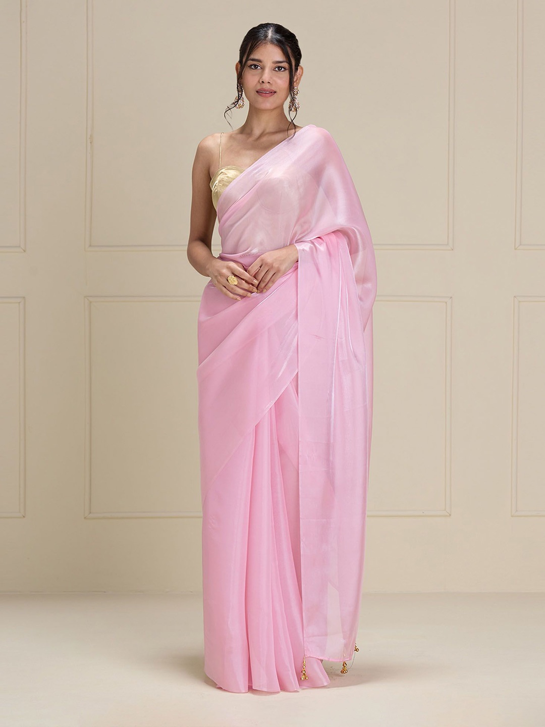 

Jinal & Jinal Organza Fusion Saree, Pink