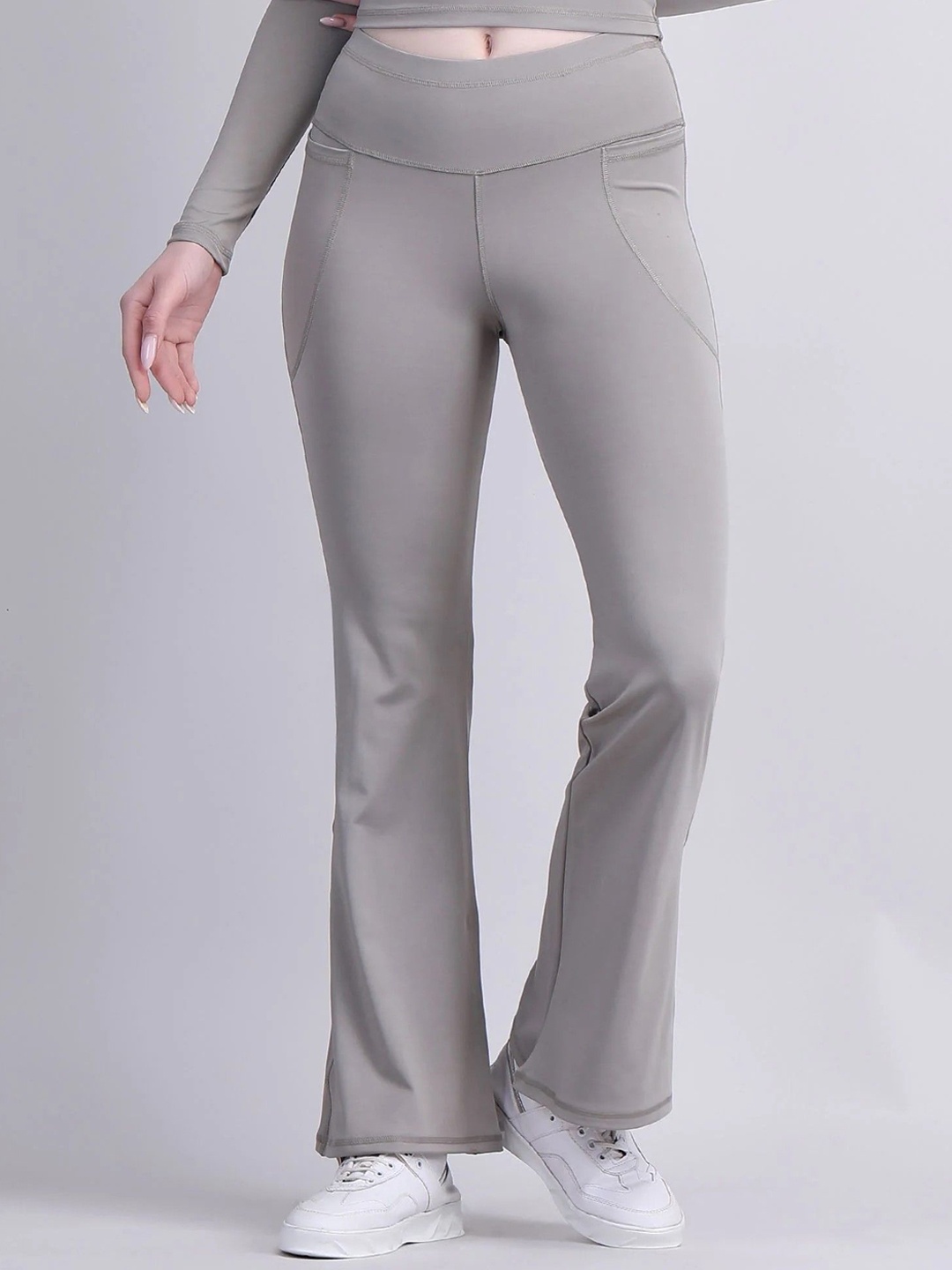 

Raxedo Women Straight Cut Flared Trouser, Grey