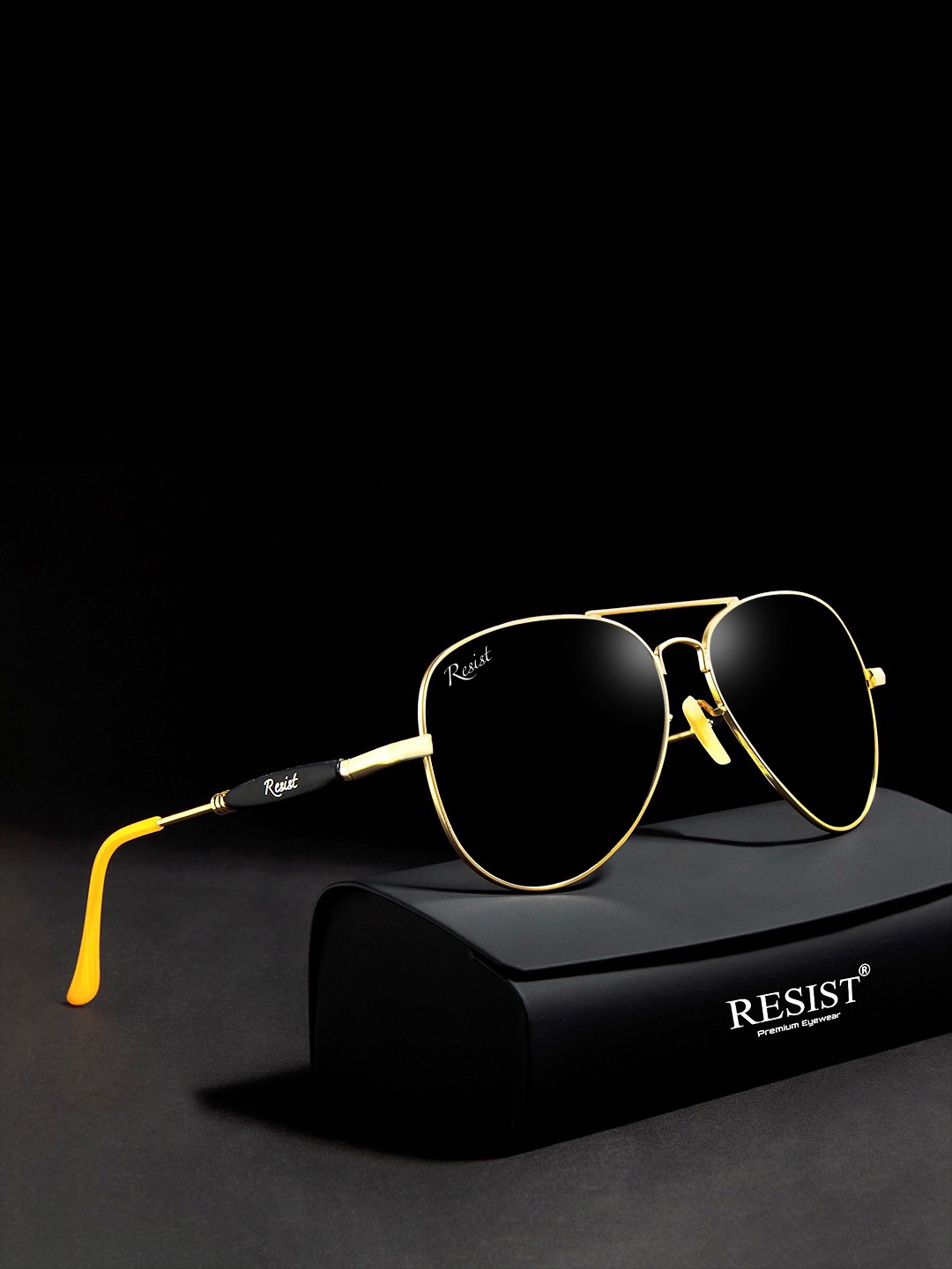 

RESIST EYEWEAR Unisex Aviator Sunglasses with UV Protected Lens, Black