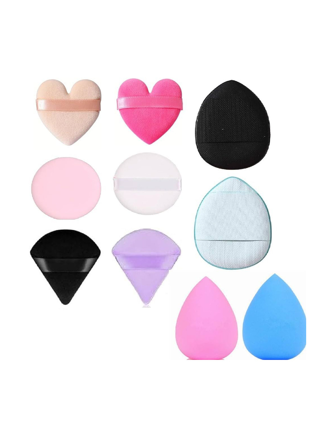 

Facejewel Set Of 10 Finger Sponge With Triangle, Round & Heart Puff, Multi