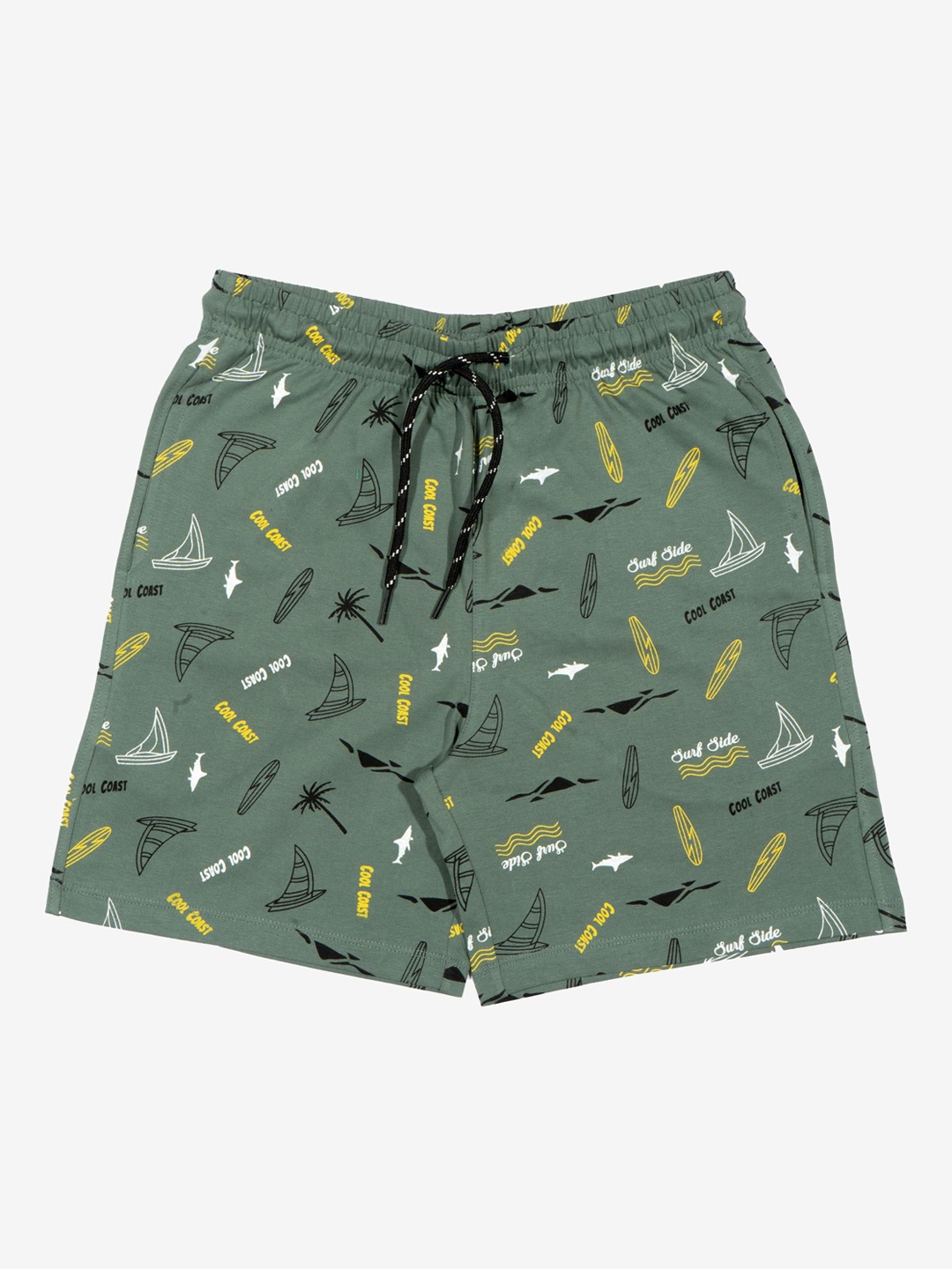 

Bodycare Kids Boys Conversational Printed Mid-Rise Cotton Casual Shorts, Green