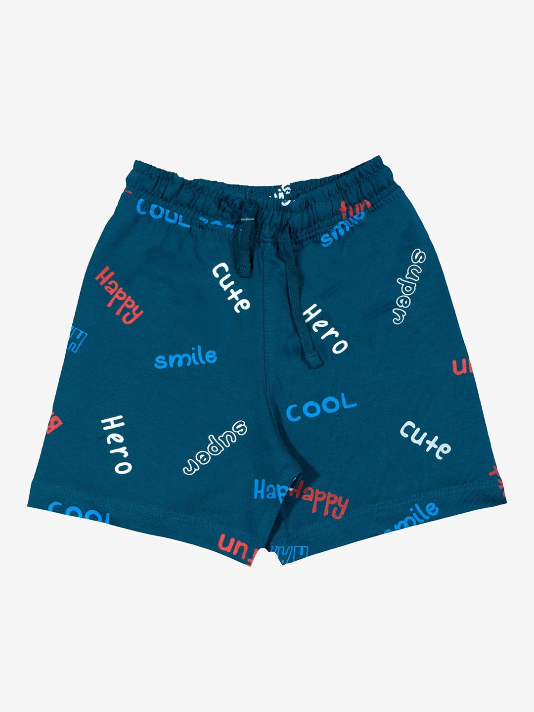 

Bodycare Kids Boys Typography Printed Mid-Rise Cotton Casual Shorts, Teal