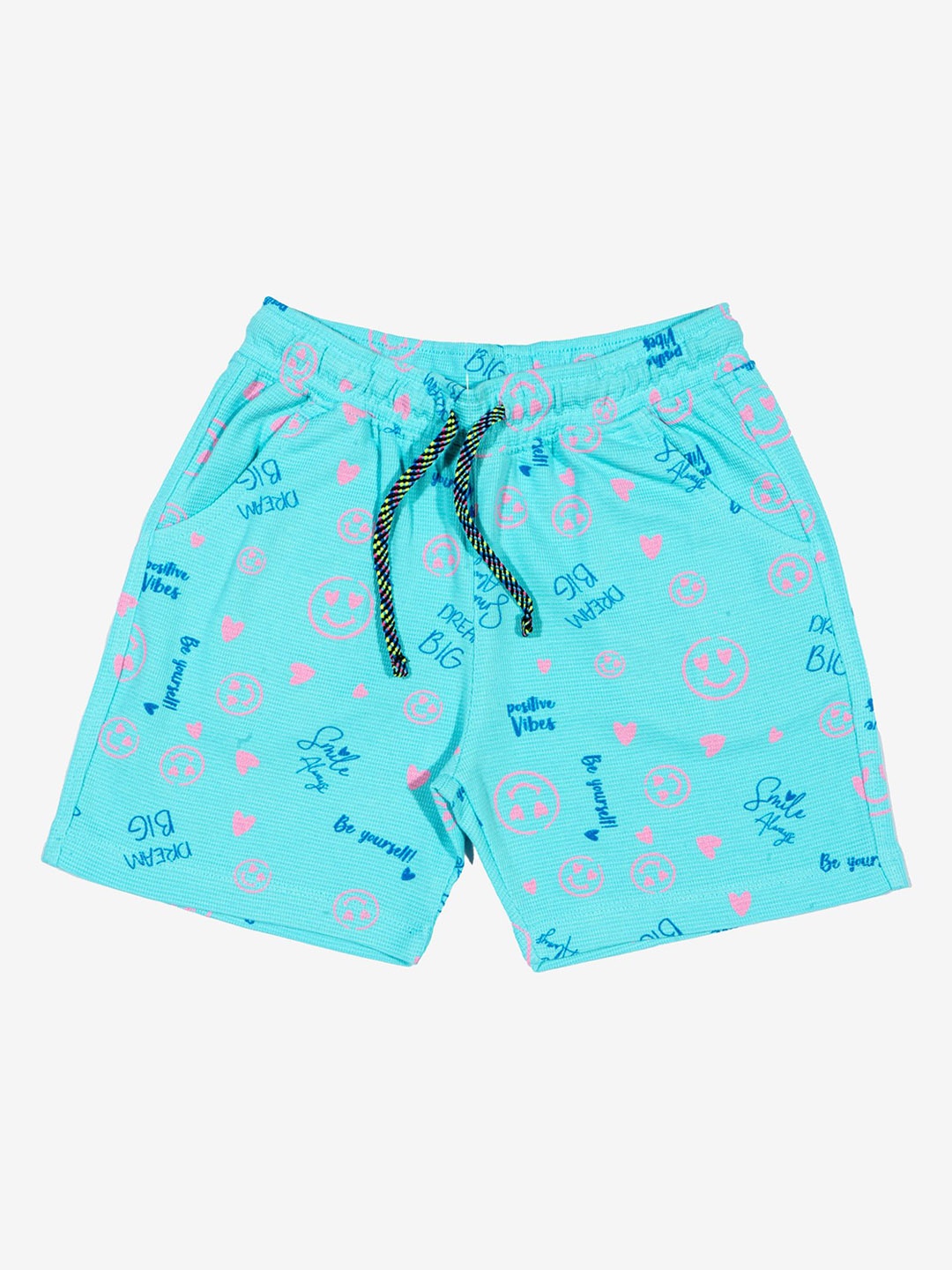 

Bodycare Kids Girls Typography Printed Mid-Rise Cotton Shorts, Blue