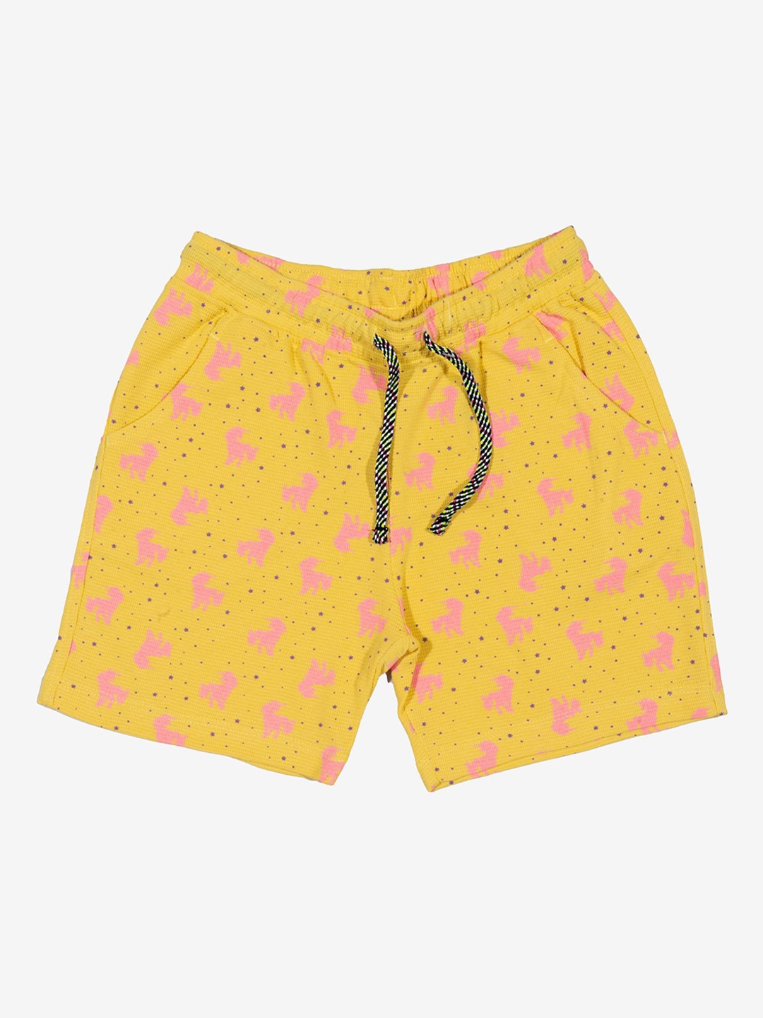 

Bodycare Kids Girls Conversational Printed Mid-Rise Cotton Casual Shorts, Yellow