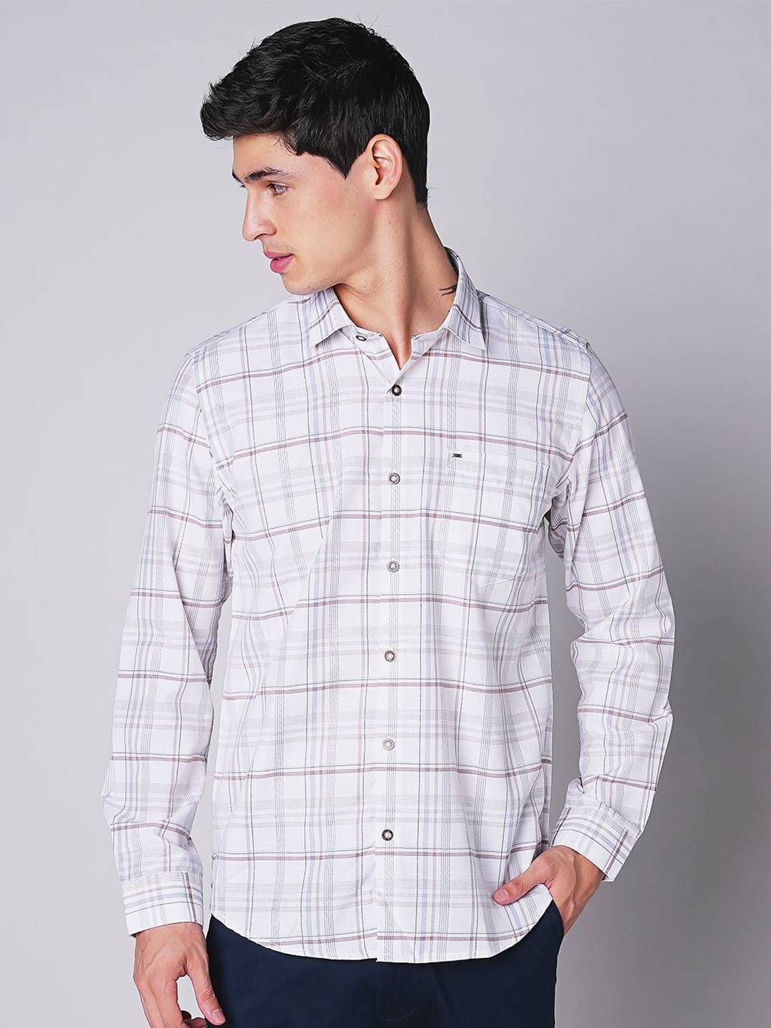 

MOZZO Men Slim Fit Tartan Checks Opaque Checked Casual Shirt, White