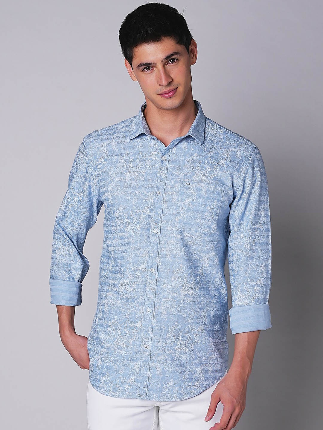 

MOZZO Men Slim Fit Opaque Printed Casual Shirt, Blue