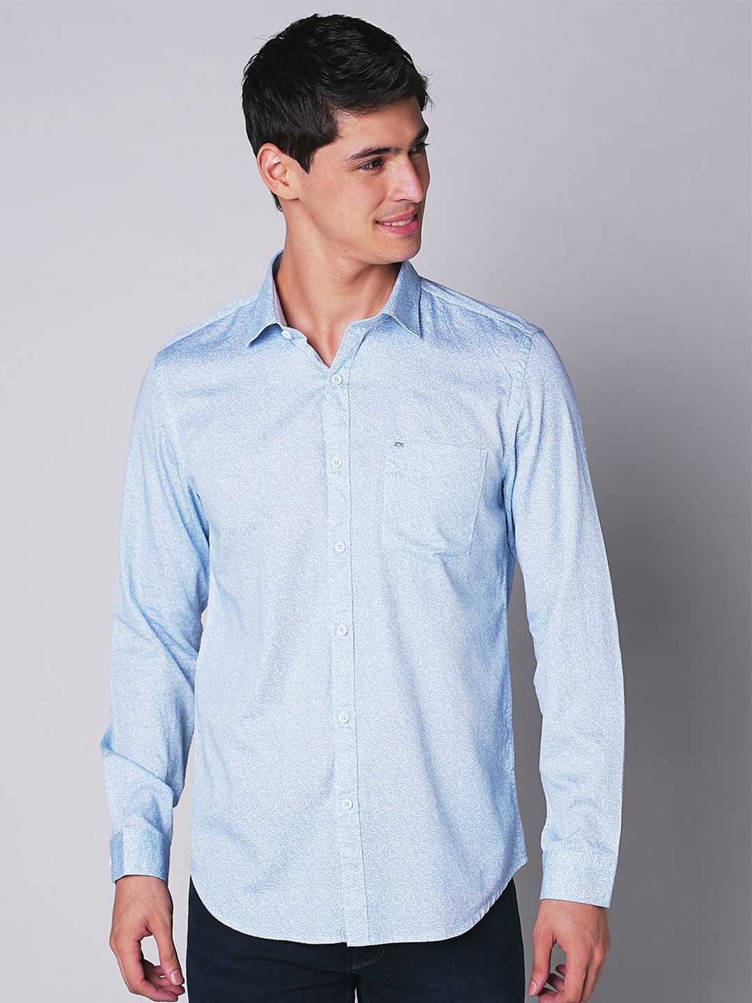 

MOZZO Men Slim Fit Opaque Printed Casual Shirt, Blue