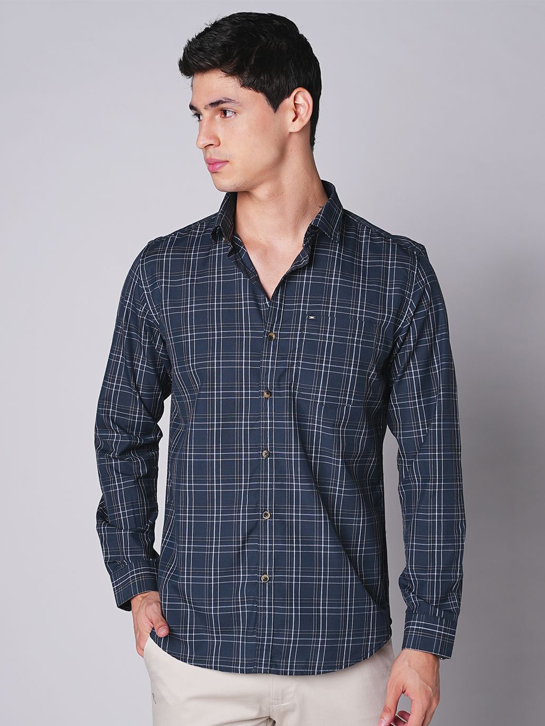 

MOZZO Men Slim Fit Tartan Checks Opaque Checked Casual Shirt, Charcoal