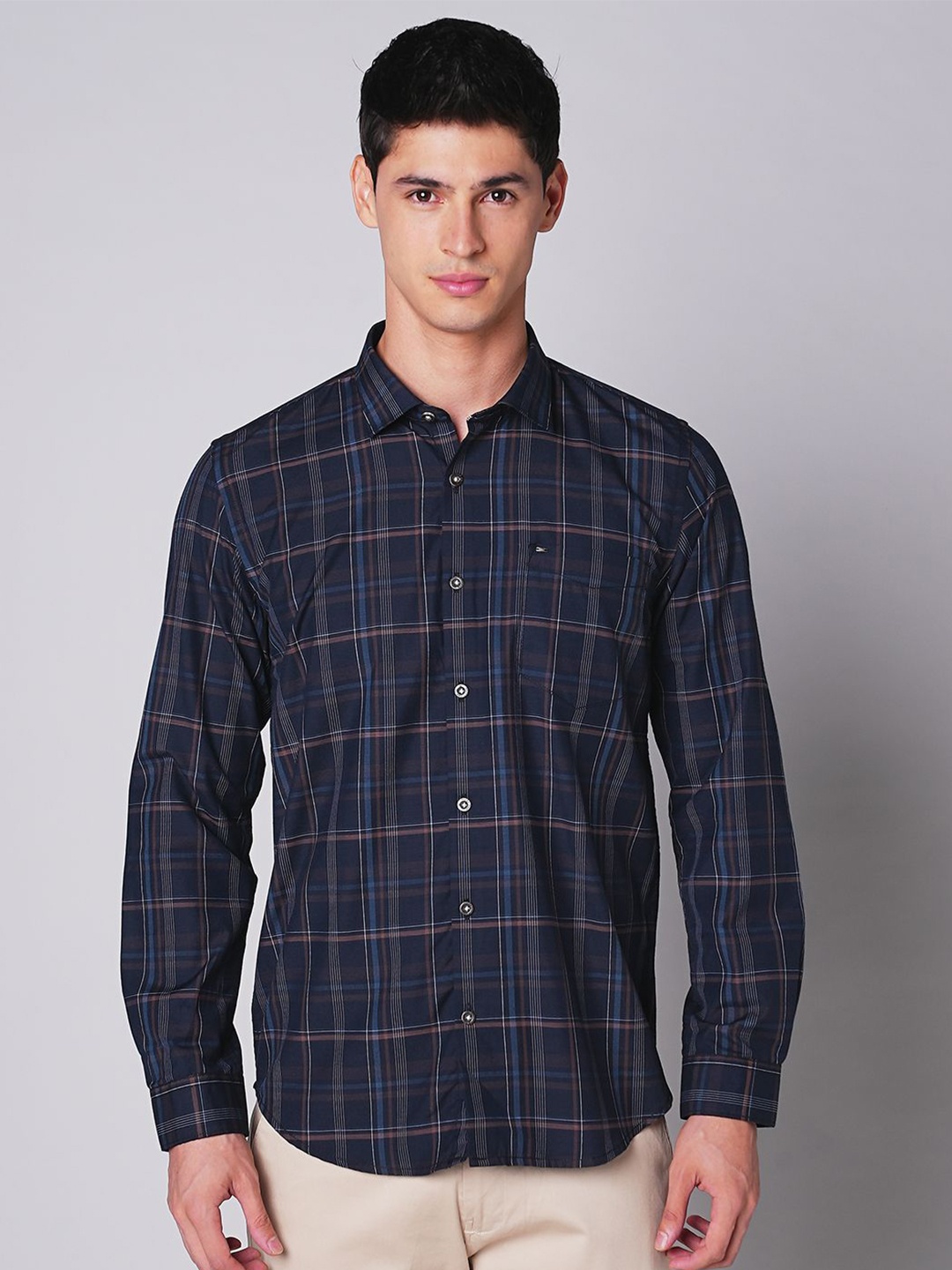 

MOZZO Men Slim Fit Tartan Checks Opaque Checked Casual Shirt, Black