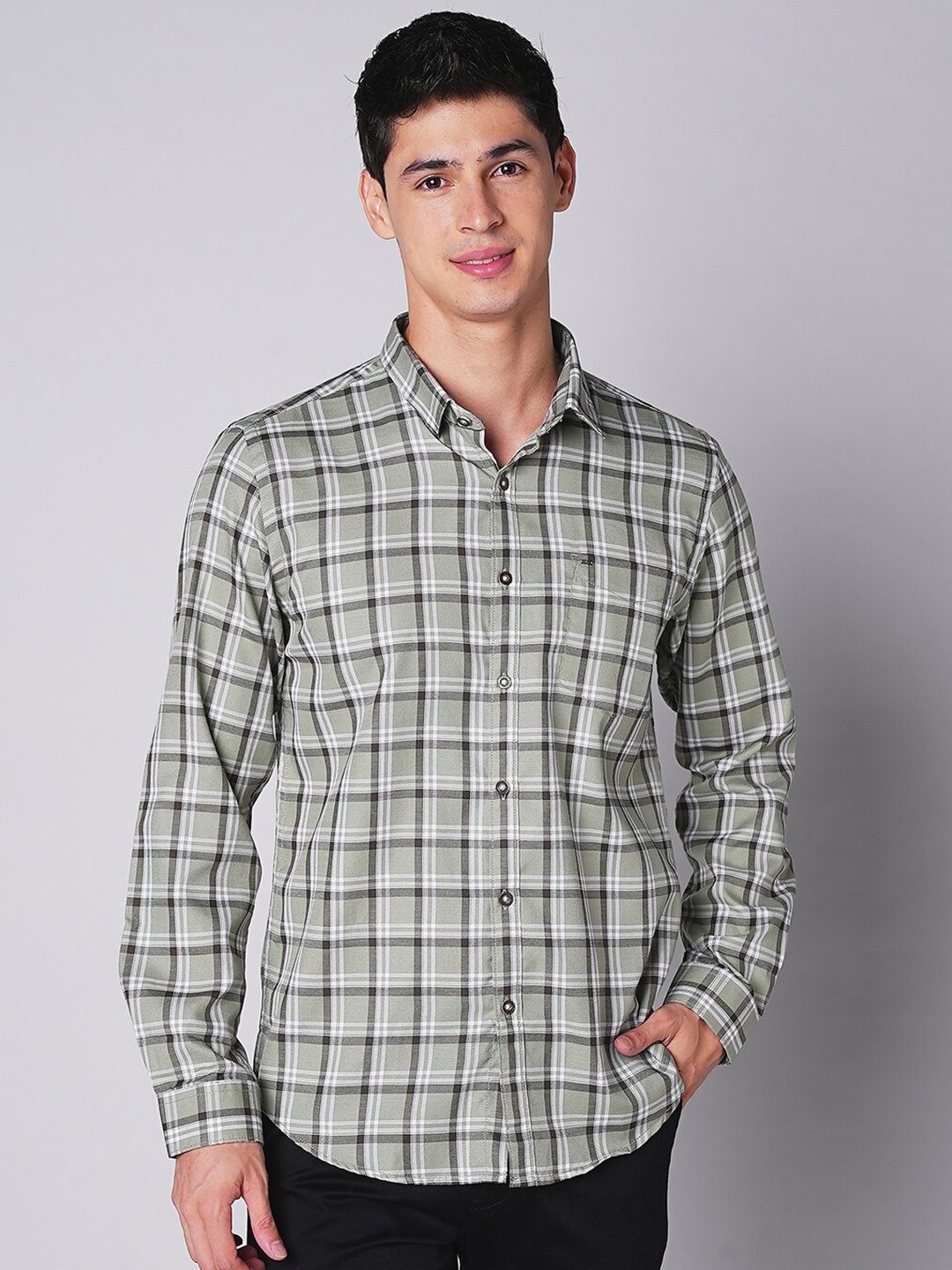 

MOZZO Men Slim Fit Tartan Checks Opaque Checked Casual Shirt, Green