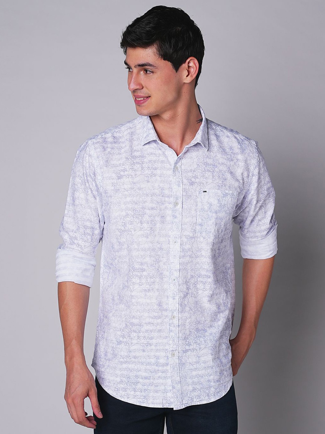 

MOZZO Men Slim Fit Opaque Printed Casual Shirt, White