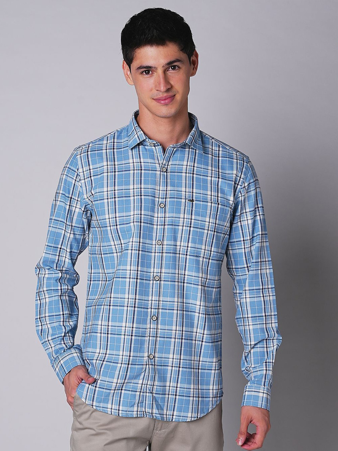

MOZZO Men Slim Fit Tartan Checks Opaque Checked Casual Shirt, Blue