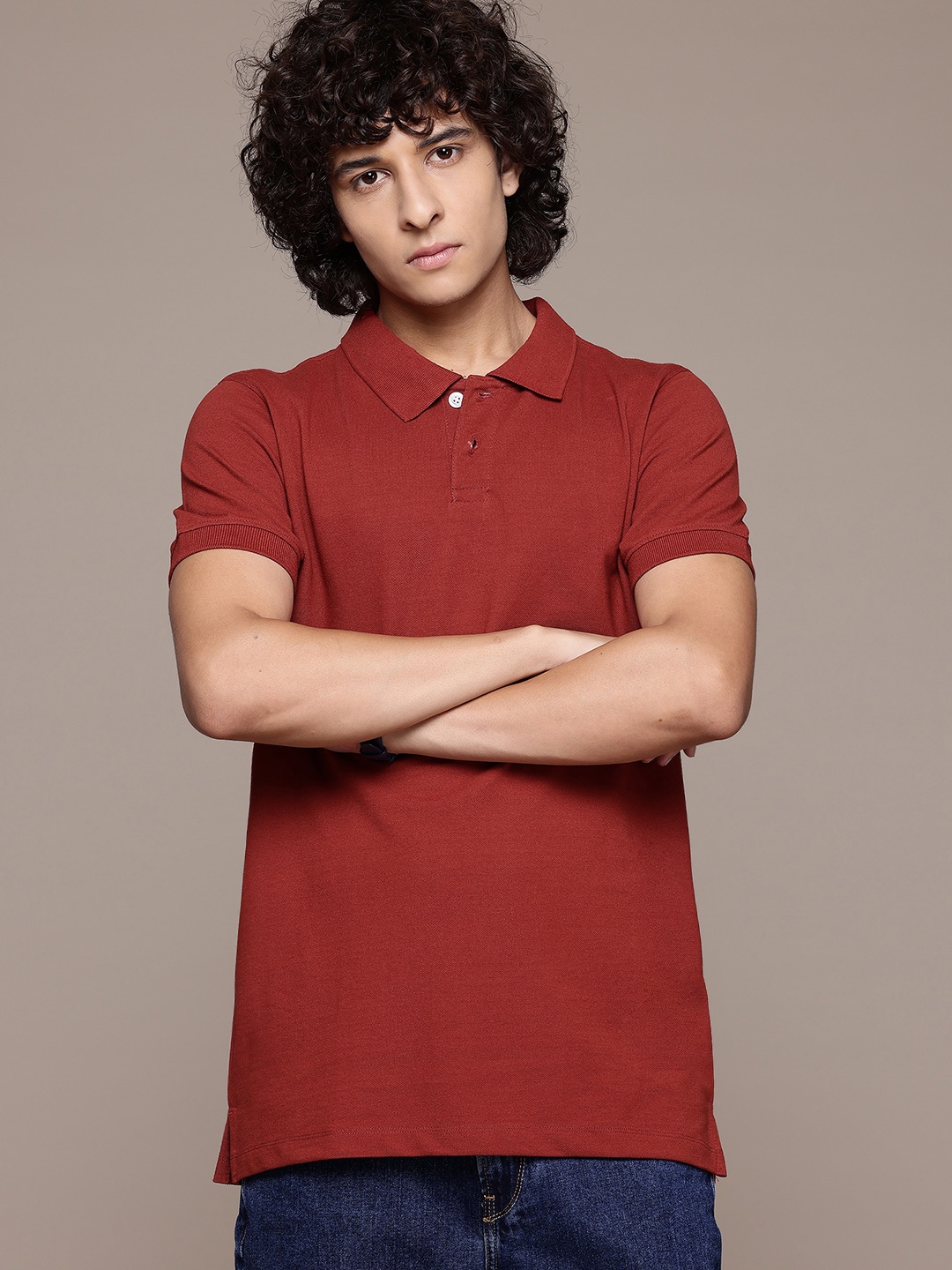 

Roadster Men Polo Collar T-shirt, Red