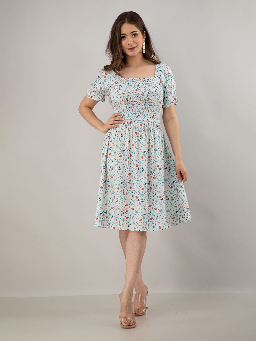 

PRETTY LOVING THING Floral Print Puff Sleeve Fit & Flare Dress, White