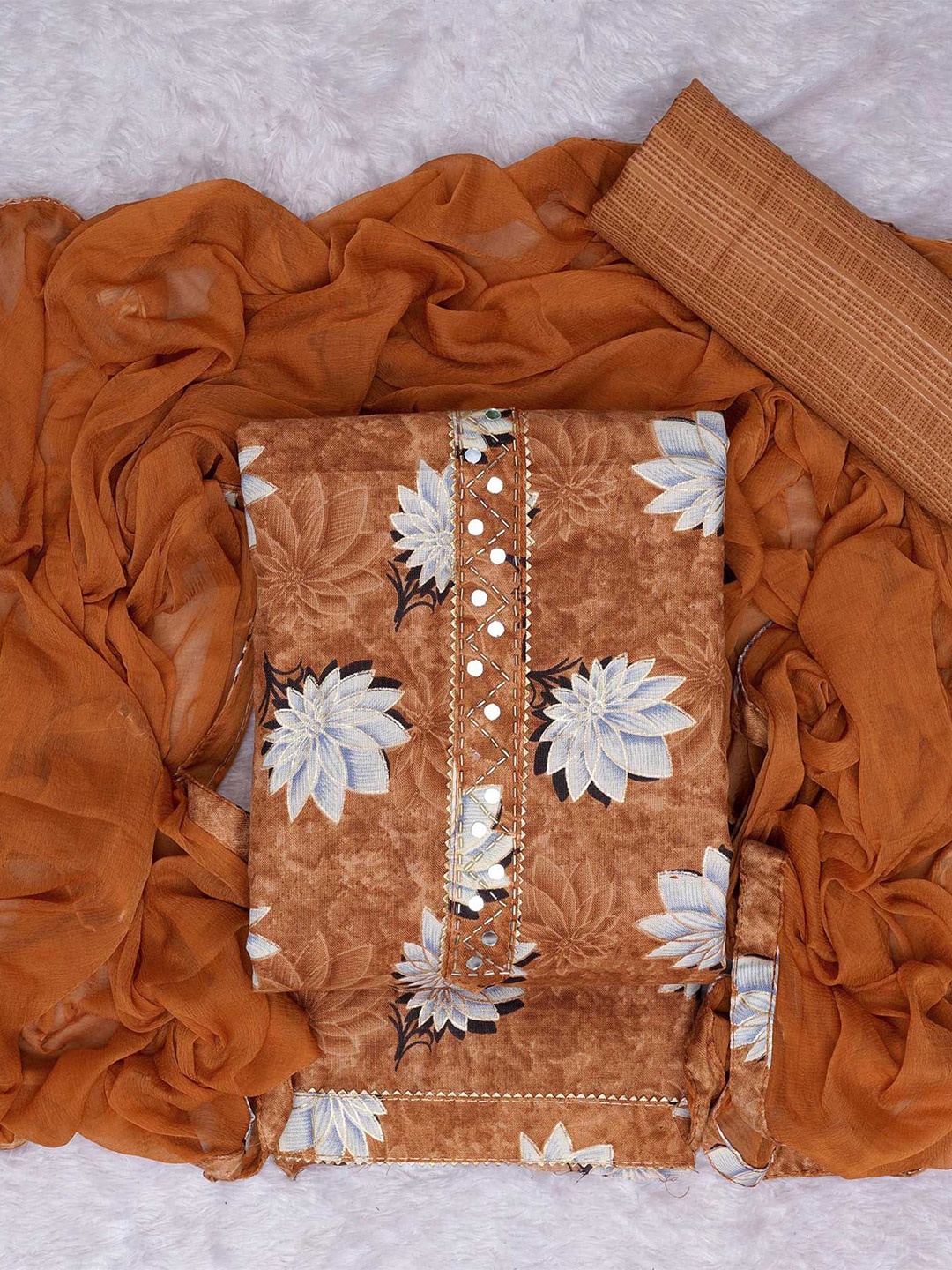 

Peachmode Printed Unstitched Dress Material, Brown