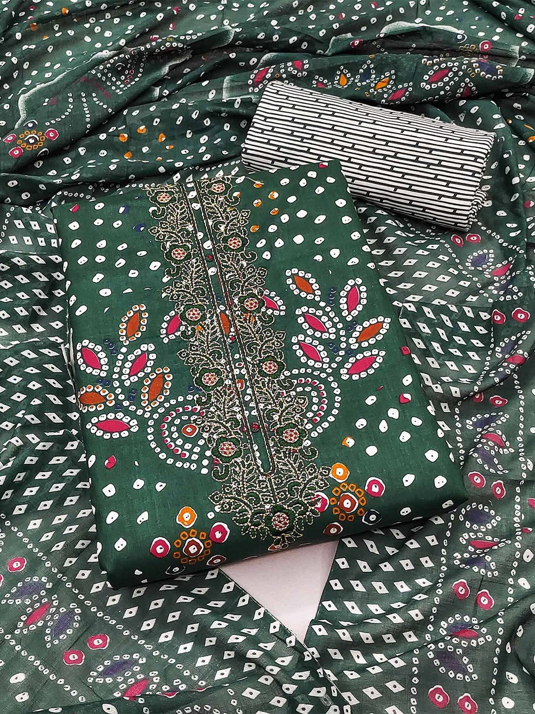 

Peachmode Printed Pure Cotton Unstitched Dress Material, Green