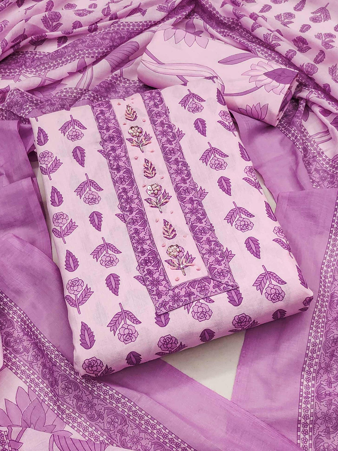 

Peachmode Printed Pure Cotton Unstitched Dress Material, Pink
