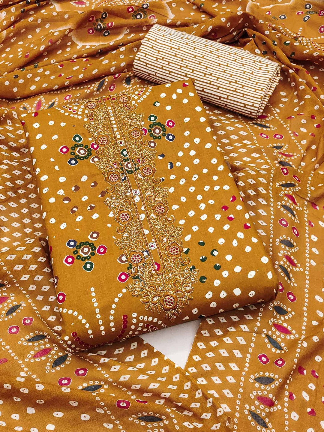 

Peachmode Printed Pure Cotton Unstitched Dress Material, Mustard