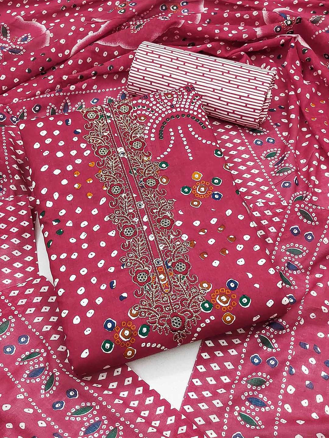 

Peachmode Printed Pure Cotton Unstitched Dress Material, Pink