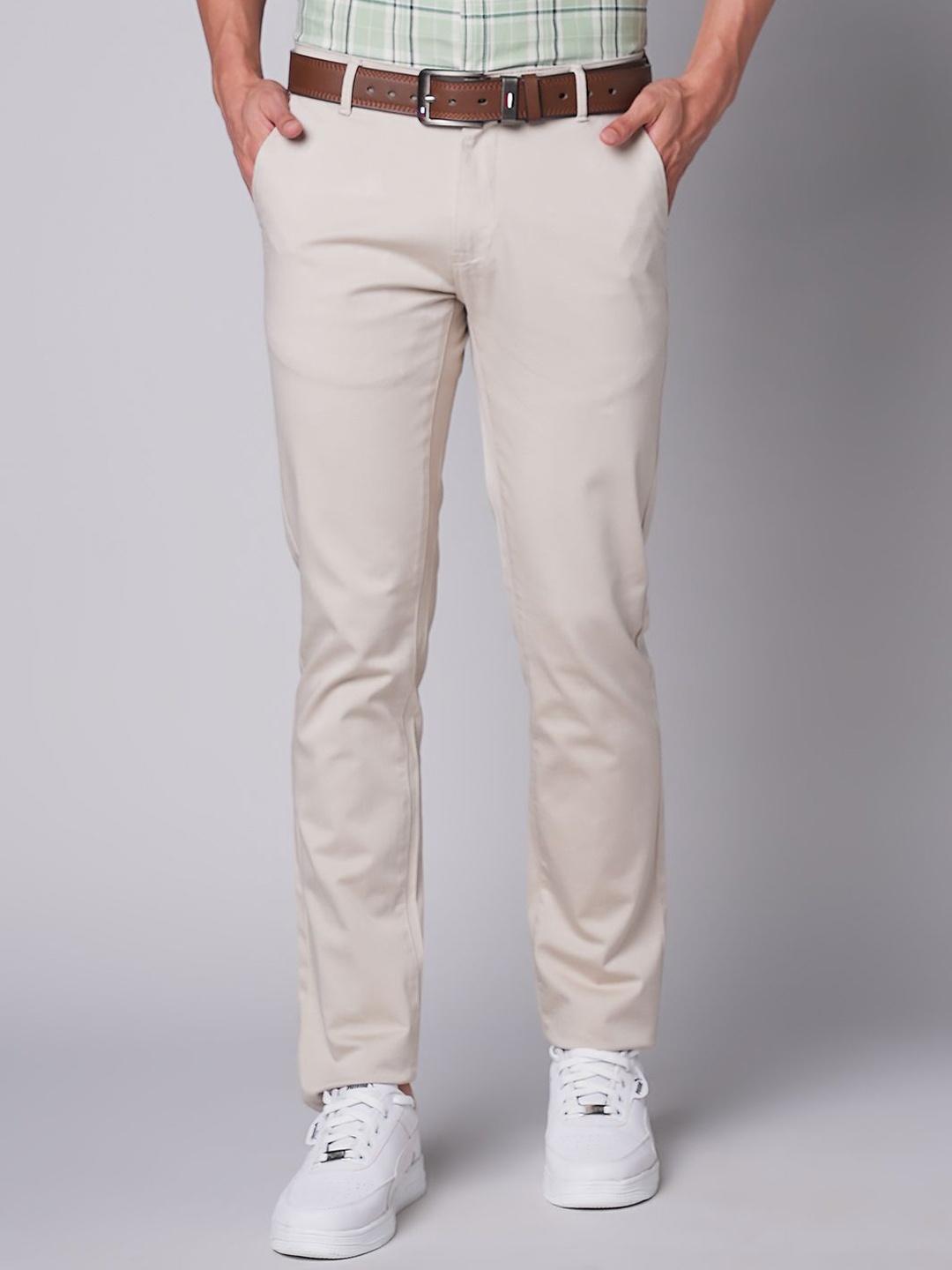 

MOZZO Men Slim Fit Chinos Trousers, Beige