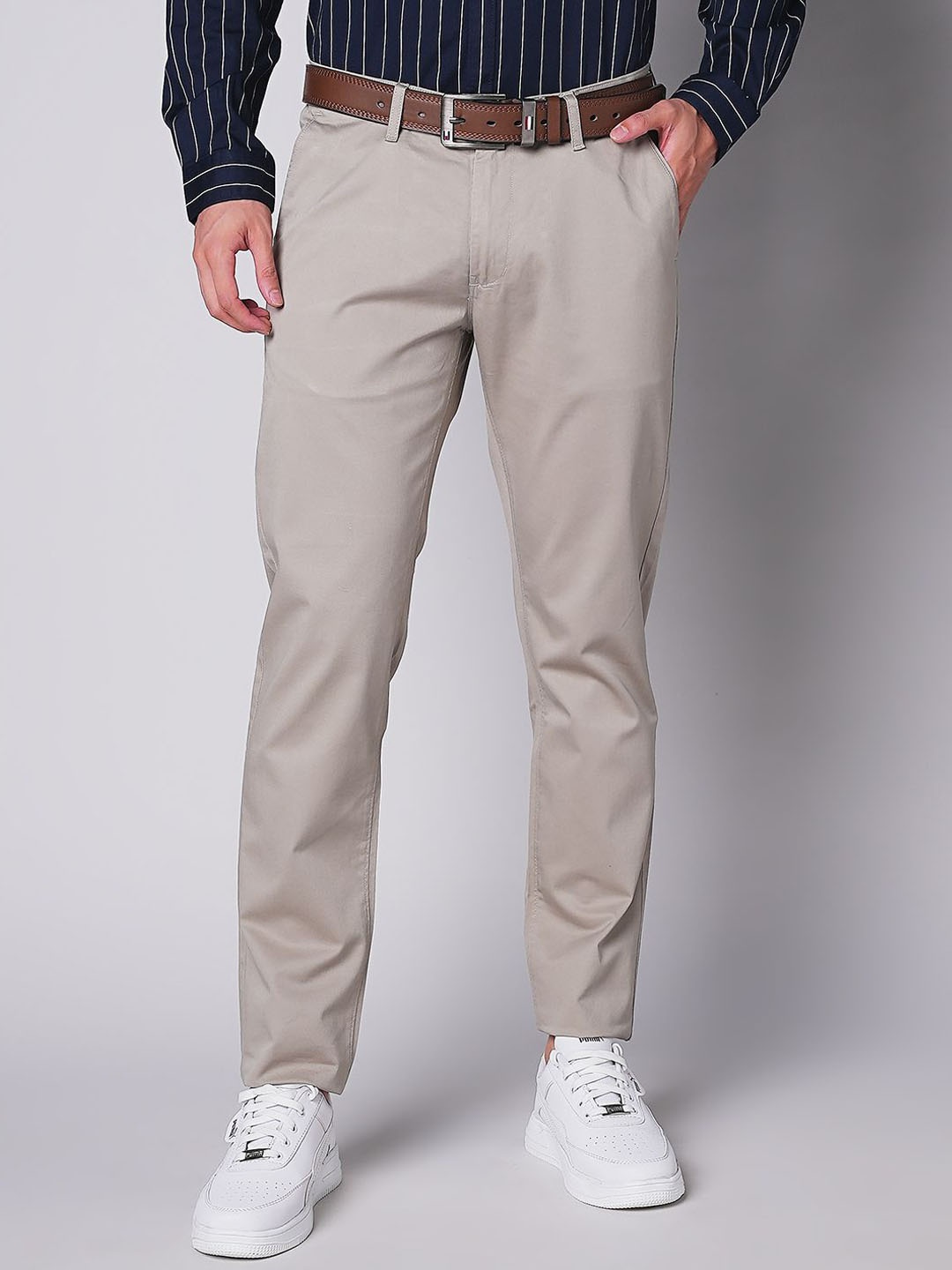 

MOZZO Men Slim Fit Chinos Trousers, Beige