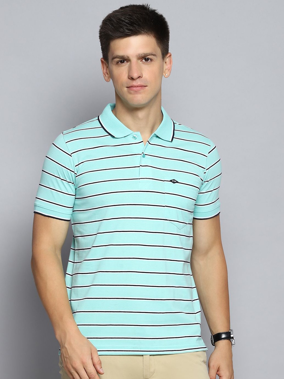 

Cloak & Decker by Monte Carlo Men Striped Polo Collar Pocket T-shirt, Blue