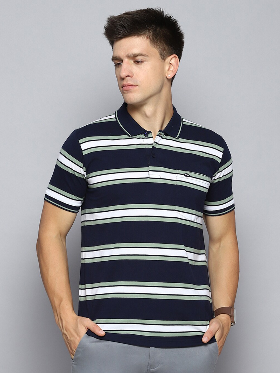 

Cloak & Decker by Monte Carlo Men Striped Polo Collar T-shirt, Navy blue