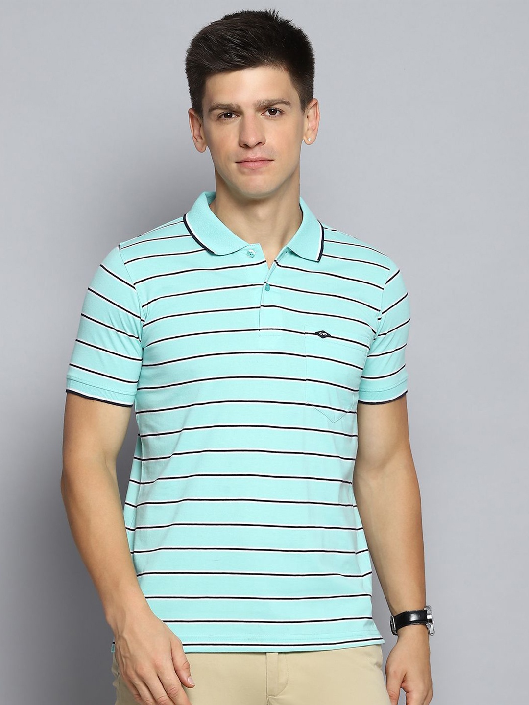 

Cloak & Decker by Monte Carlo Men Striped Polo Collar Pocket T-shirt, Blue
