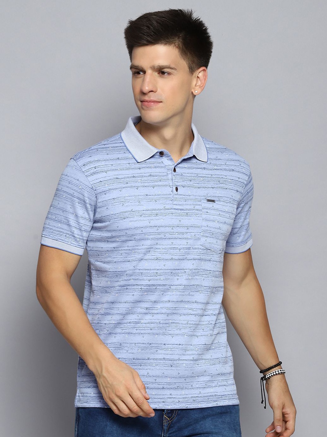 

Cloak & Decker by Monte Carlo Men Striped Polo Collar Pocket T-shirt, Blue