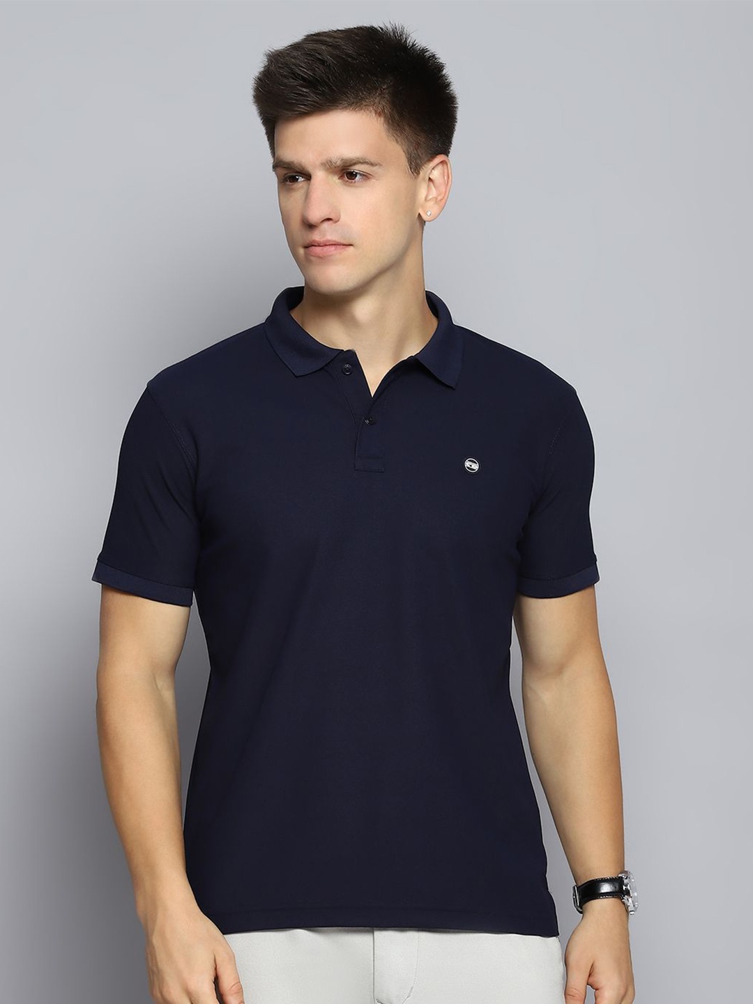 

Cloak & Decker by Monte Carlo Men Nautical Solid Polo Collar T-shirt, Navy blue