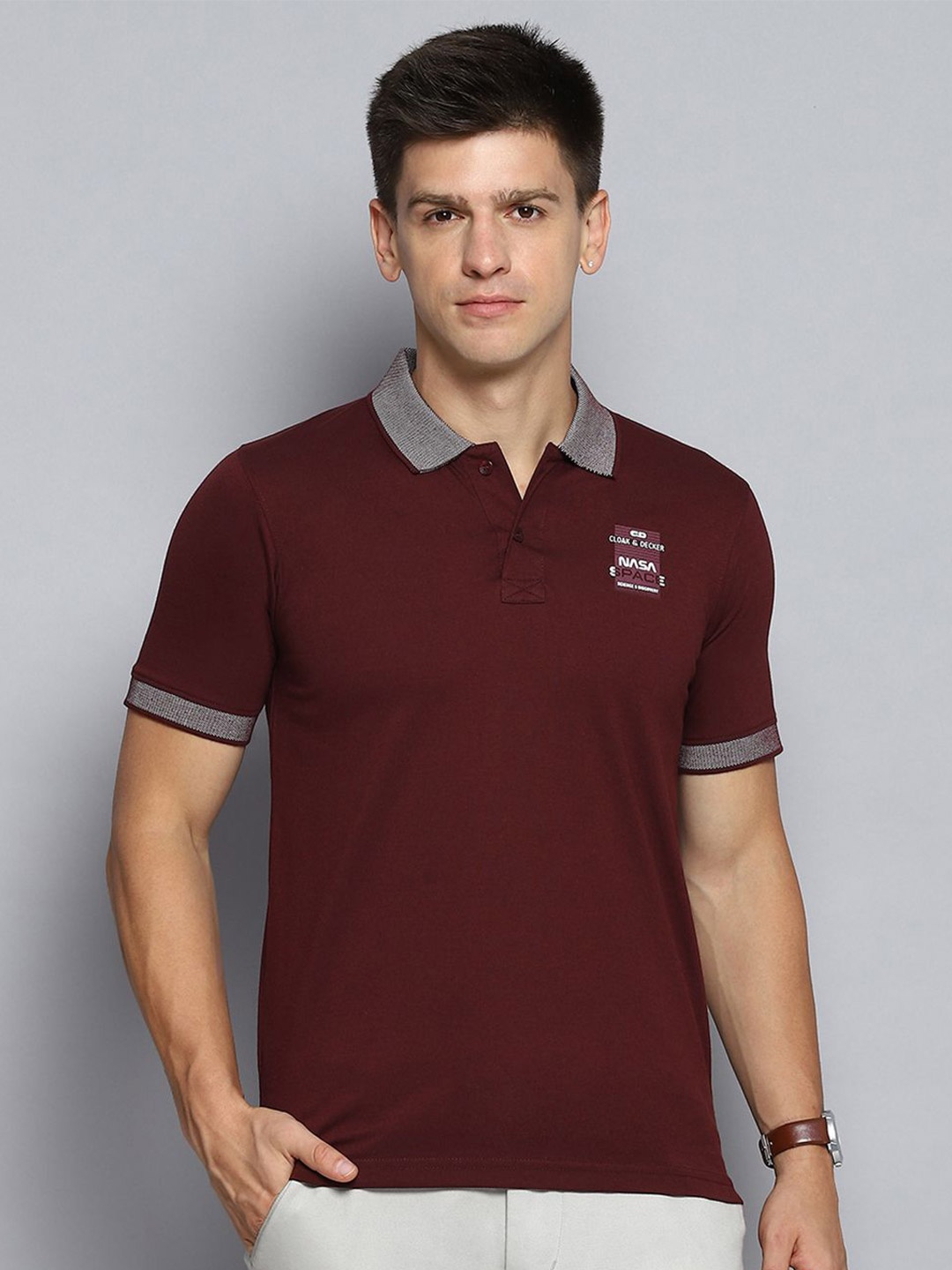 

Cloak & Decker by Monte Carlo Men Solid Polo Collar T-shirt, Maroon