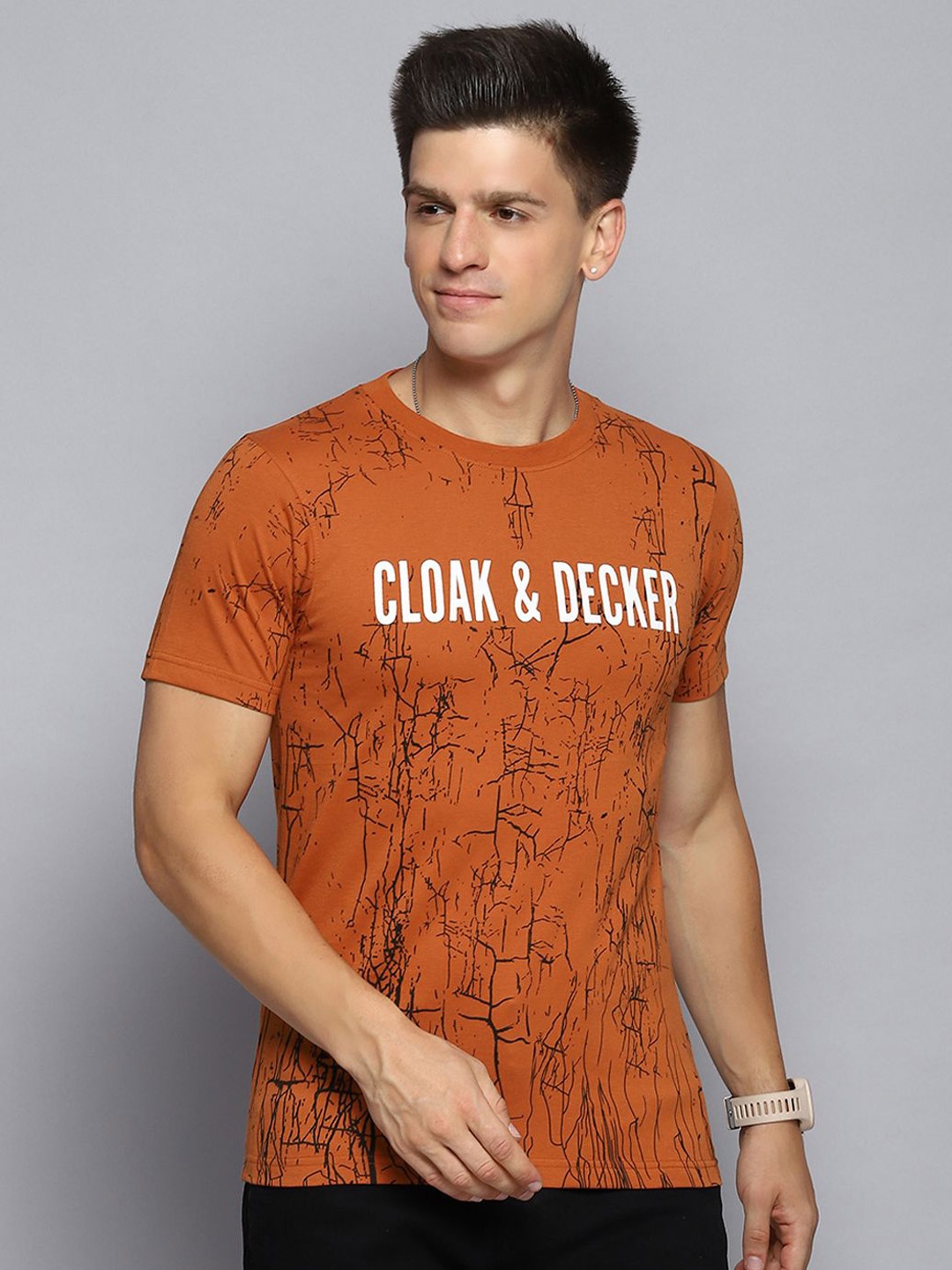 

Cloak & Decker by Monte Carlo Men Typography Printed Round Neck T-shirt, Rust