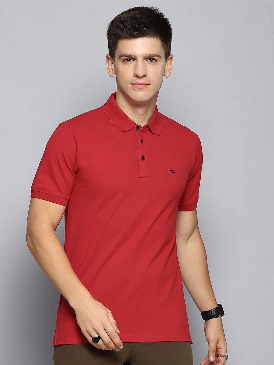 

Cloak & Decker by Monte Carlo Men Solid Polo Collar T-shirt, Red