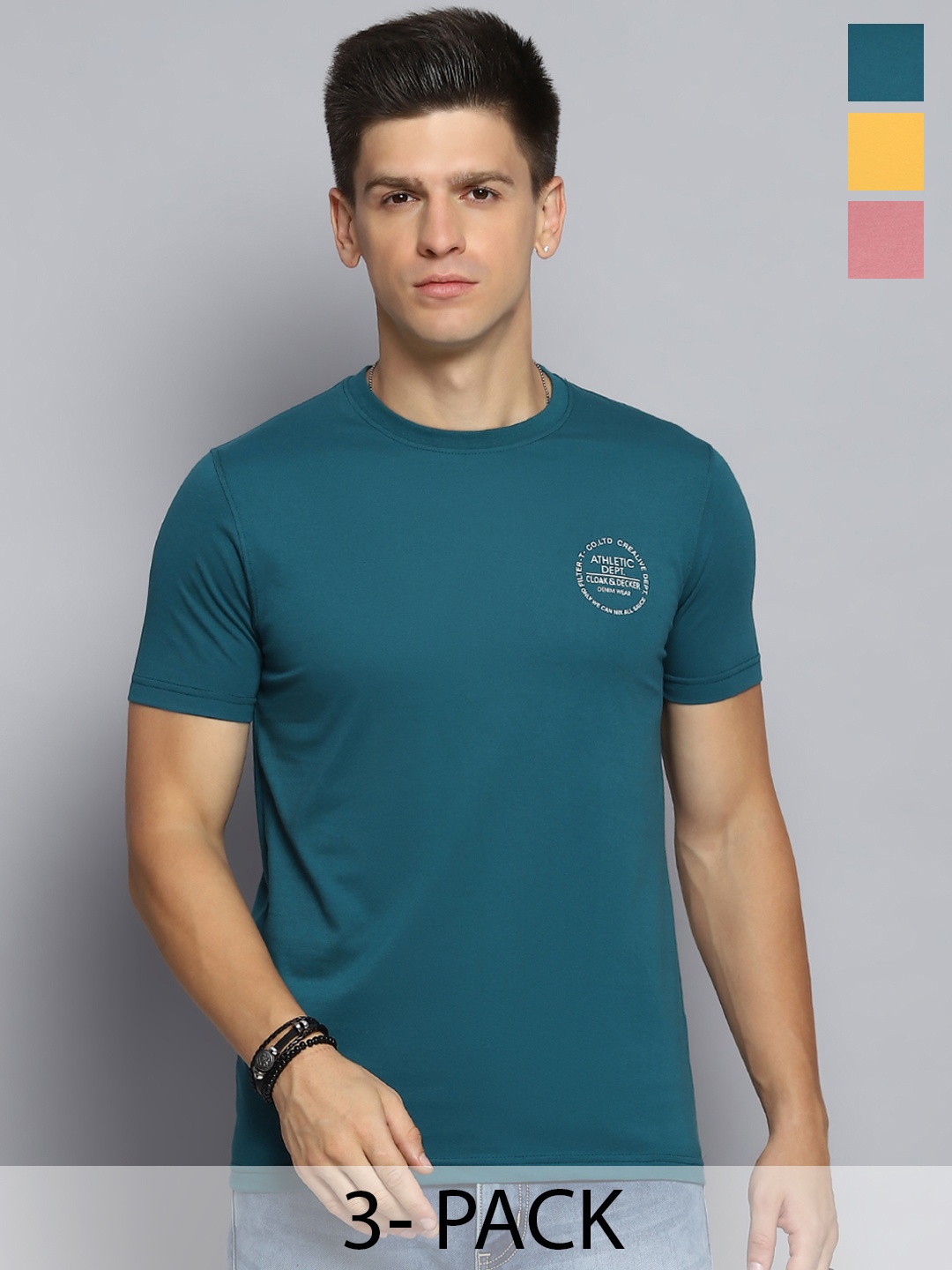 

Cloak & Decker by Monte Carlo Men 3 Applique T-shirt, Teal