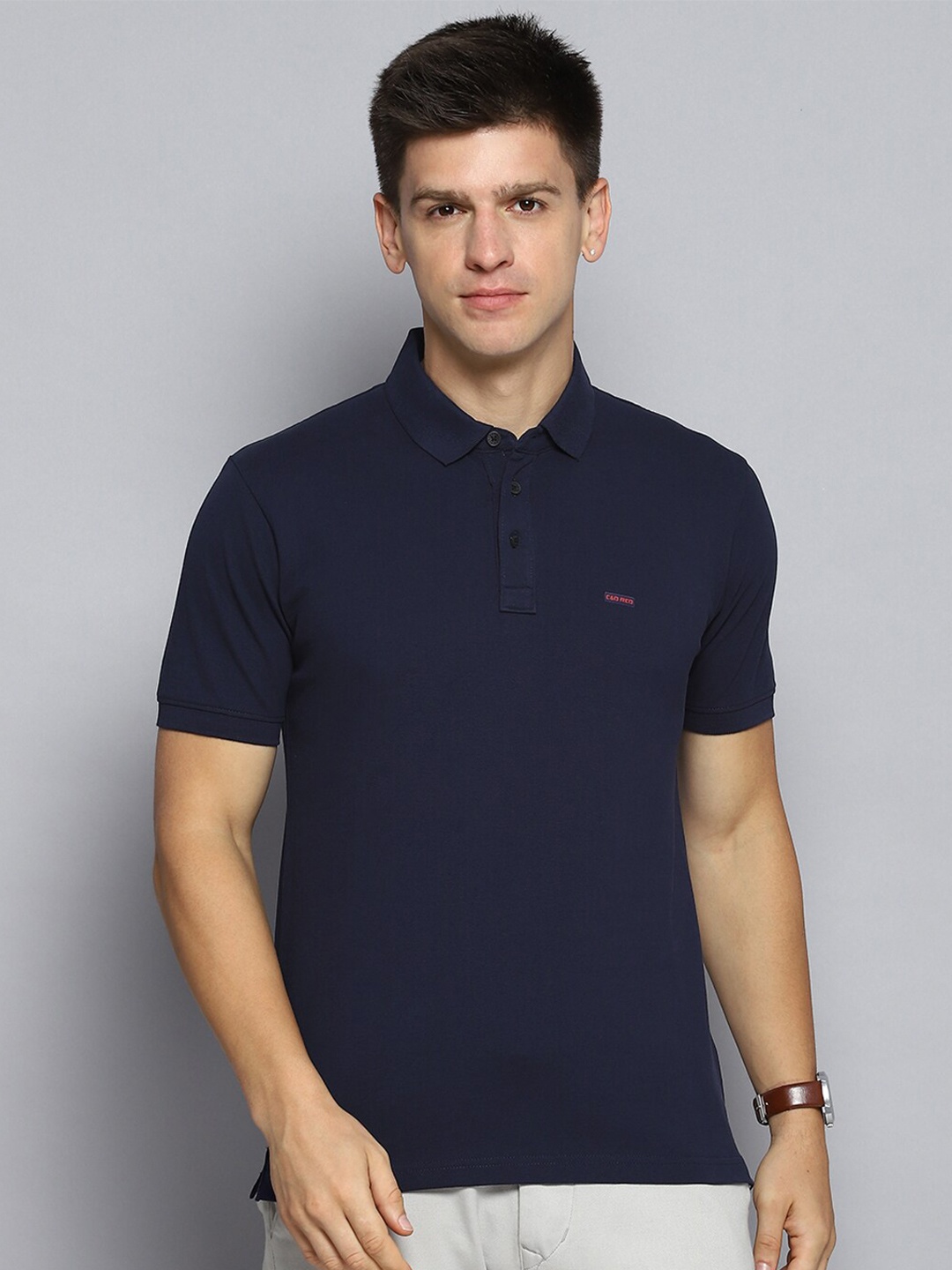 

Cloak & Decker by Monte Carlo Men Solid Polo Collar T-shirt, Navy blue