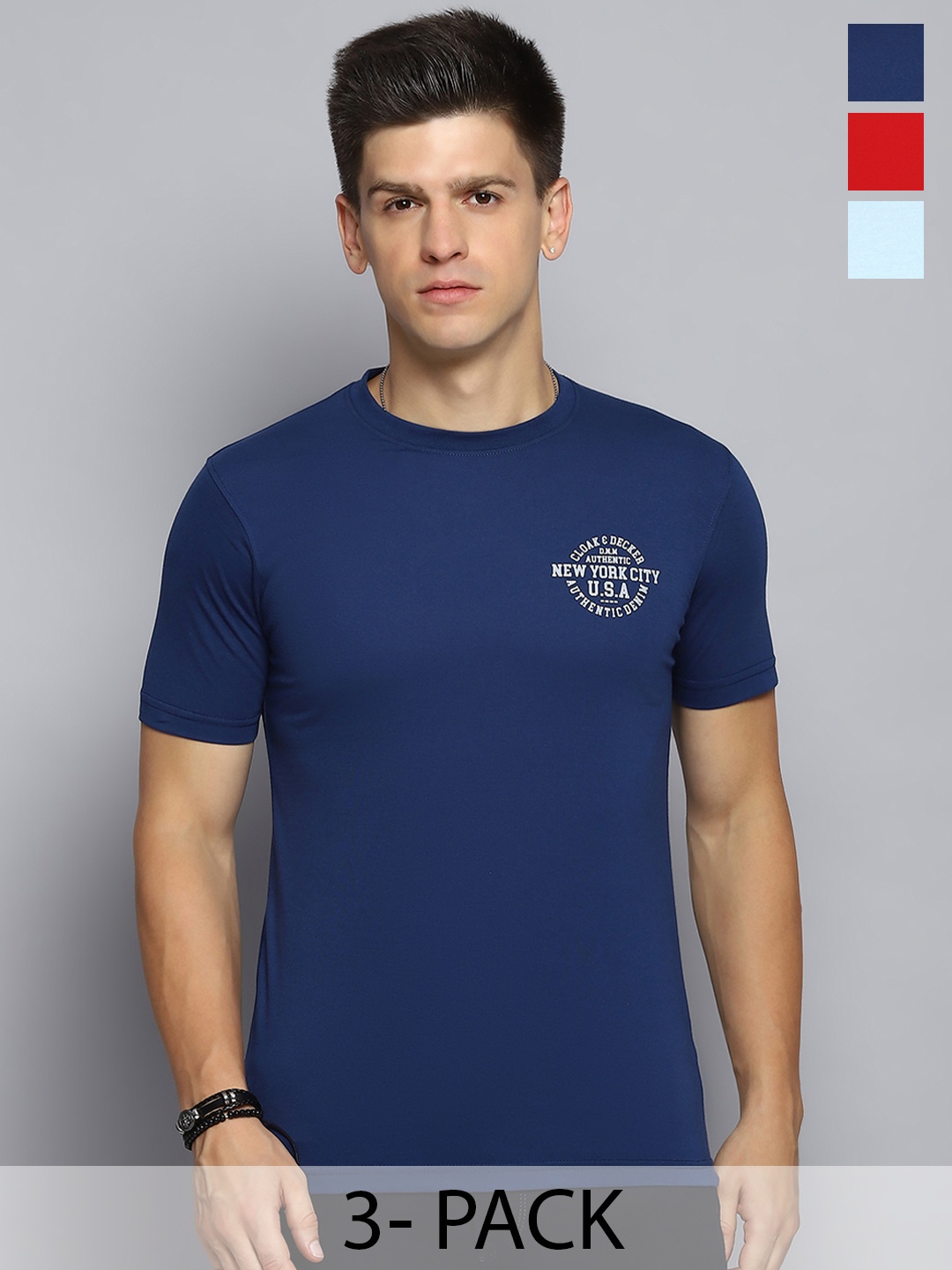 

Cloak & Decker by Monte Carlo Men Typography 3 Printed Applique T-shirt, Navy blue
