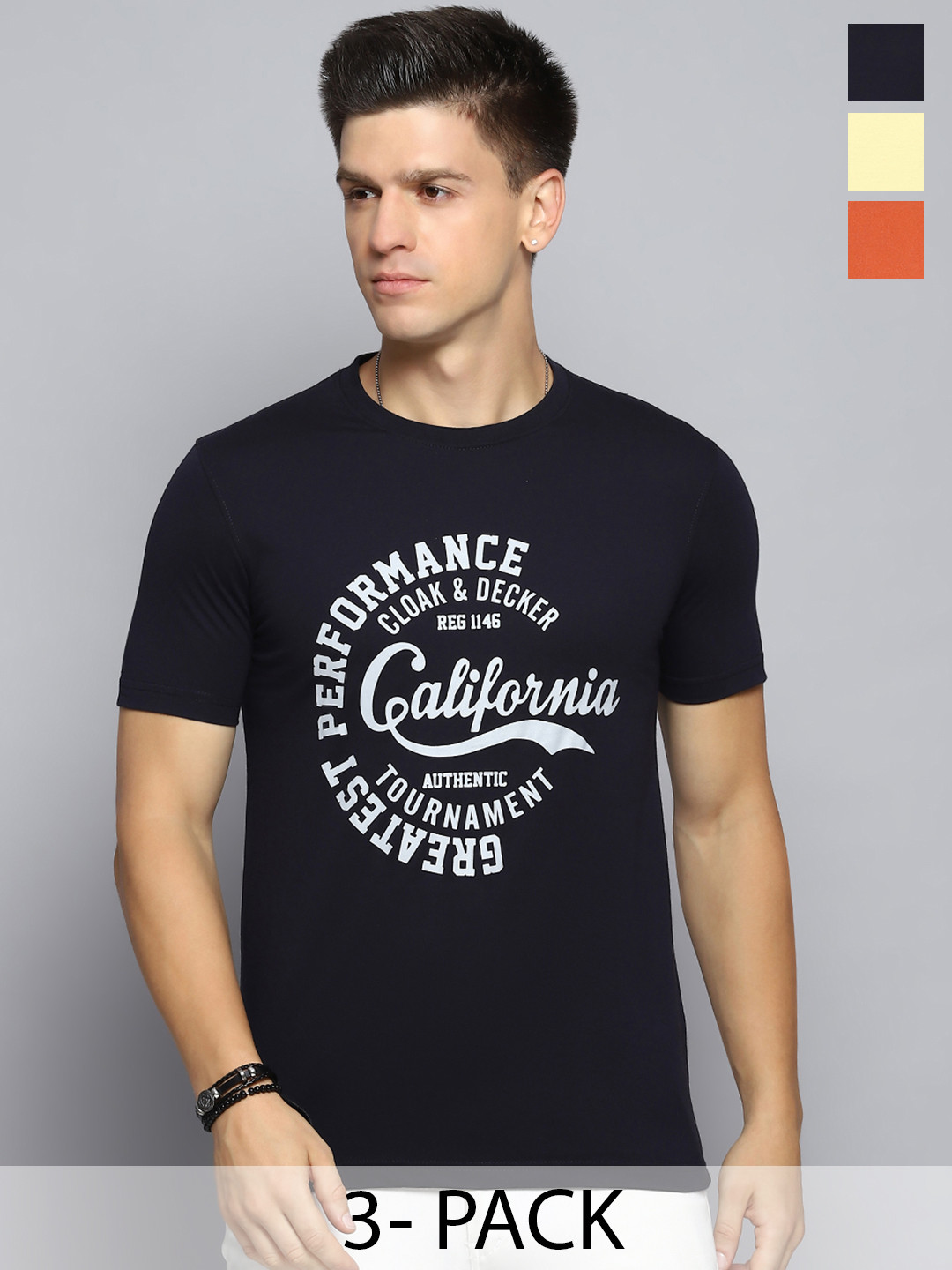 

Cloak & Decker by Monte Carlo Men 3 Applique T-shirt, Navy blue