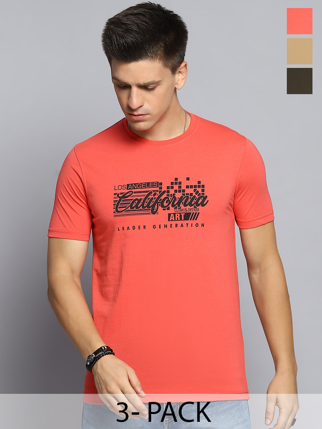 

Cloak & Decker by Monte Carlo Men Typography 3 Henley Neck Applique T-shirt, Khaki