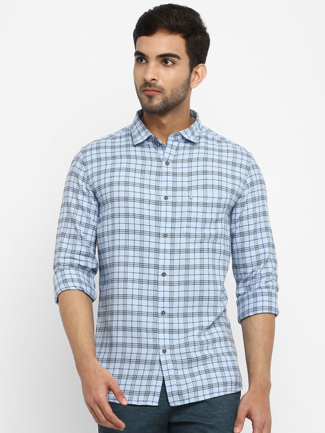 

Turtle Men Checked Spread Collar Casual Shirt, Blue