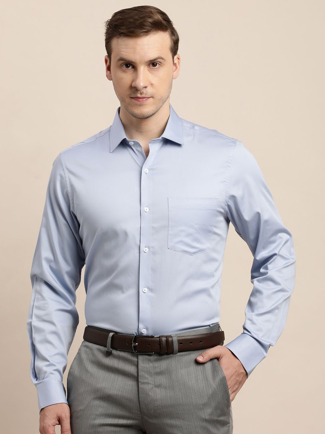 

Turtle Men Solid Spread Collar Cotton Classic Slim Fit Formal Shirt, Grey