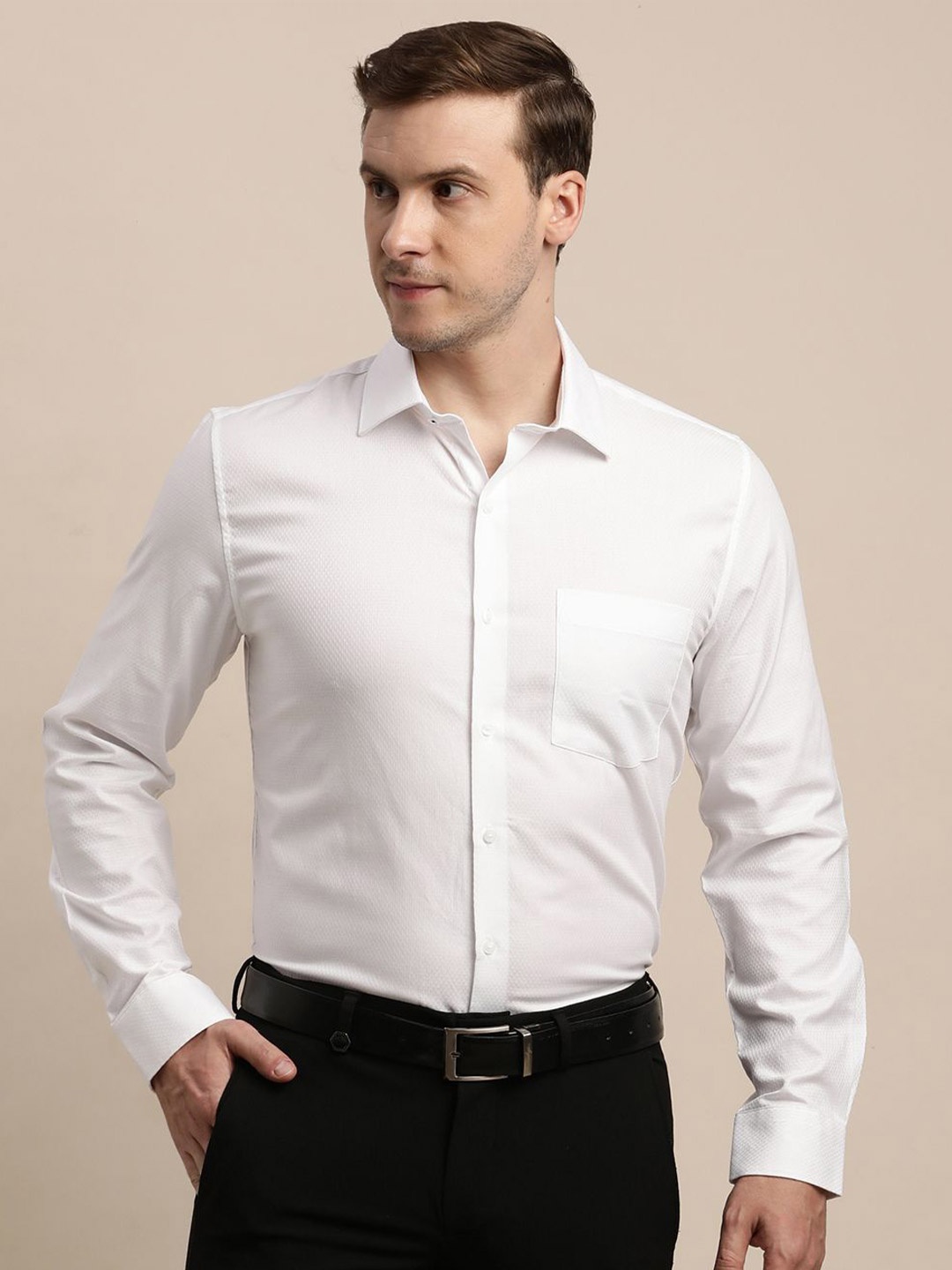 

Turtle Men Solid Spread Collar Pure Cotton Formal Shirt, White