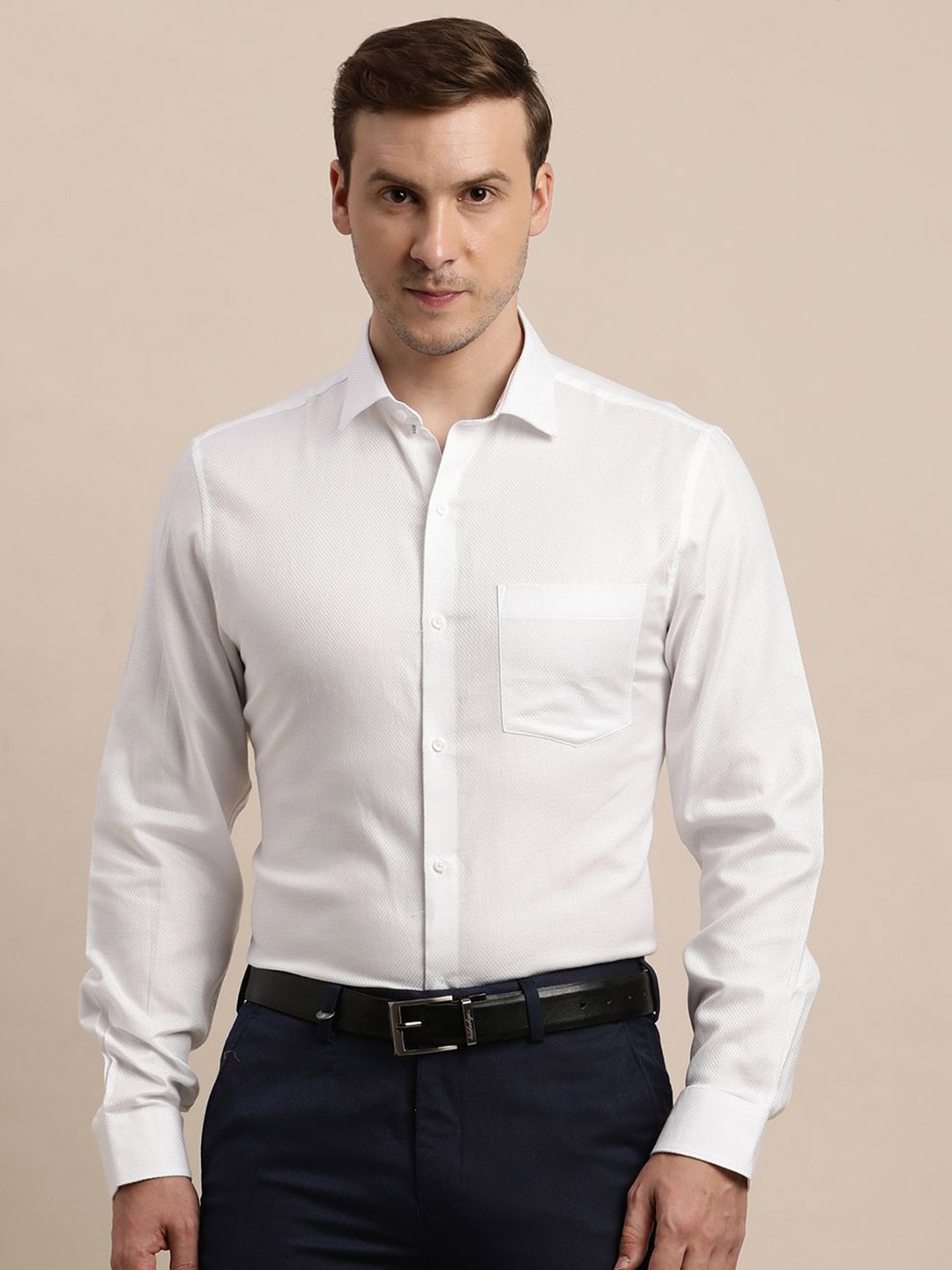 

Turtle Men Solid Spread Collar Pure Cotton Formal Shirt, White