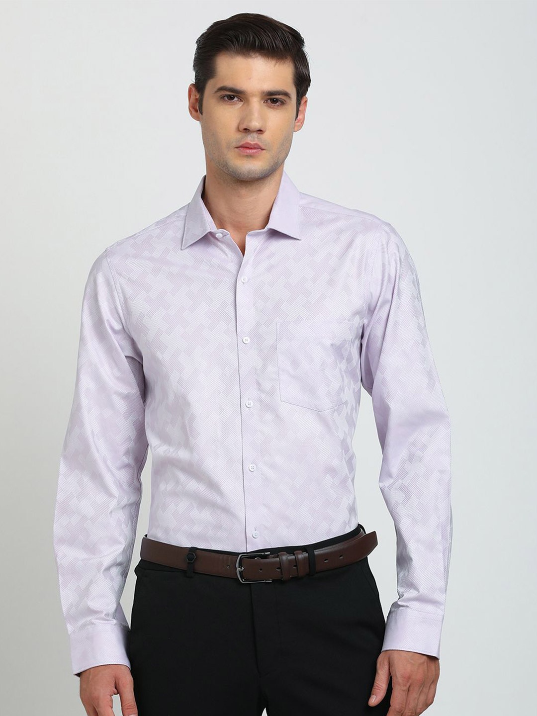 

Turtle Men Abstract Printed Spread Collar Formal Shirt, Purple